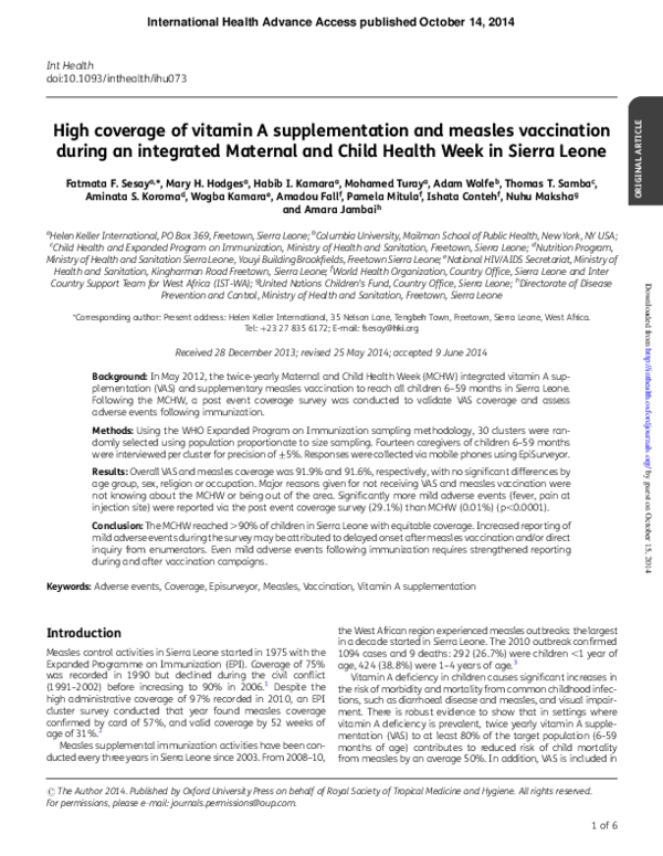 (PDF) High coverage of vitamin A supplementation and measles ...