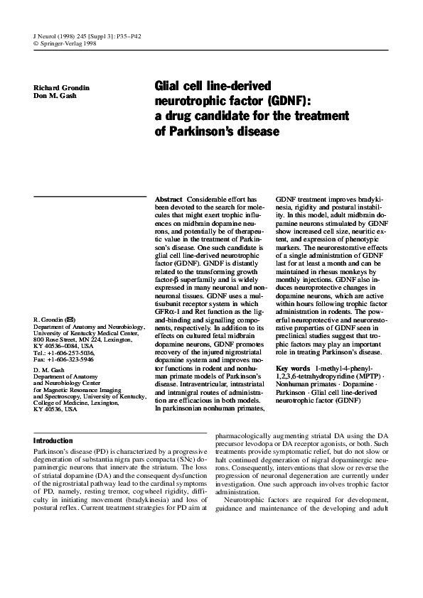 (PDF) Glial cell line-derived neurotrophic factor (GDNF): a drug ...