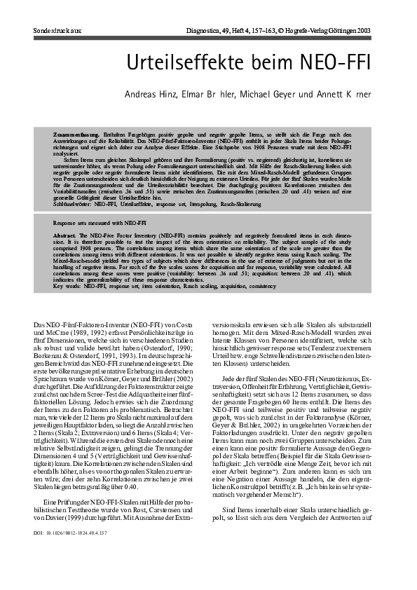 Pdf Urteilseffekte Beim Neo Ffi Elmar Brahler Academia Edu