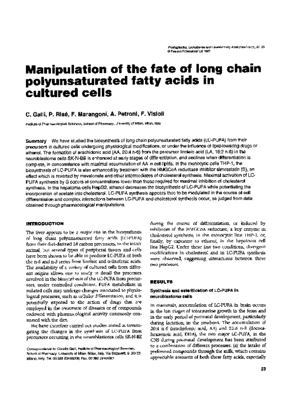 (PDF) Manipulation of the fate of long chain polyunsaturated fatty ...