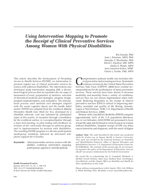 (PDF) Using Intervention Mapping to Promote the Receipt of Clinical ...
