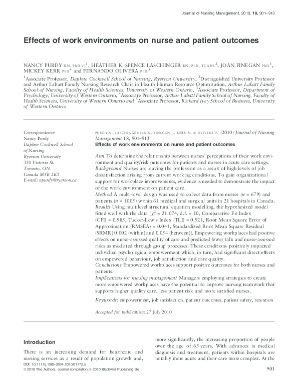 (PDF) Effects of work environments on nurse and patient outcomes