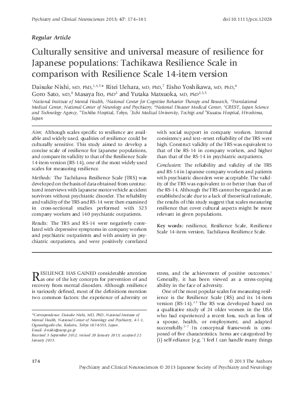 (PDF) Culturally sensitive and universal measure of resilience for ...