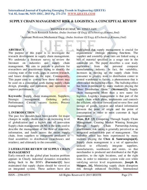 (PDF) SUPPLY CHAIN MANAGEMENT RISK & LOGISTICS: A CONCEPTUAL REVIEW