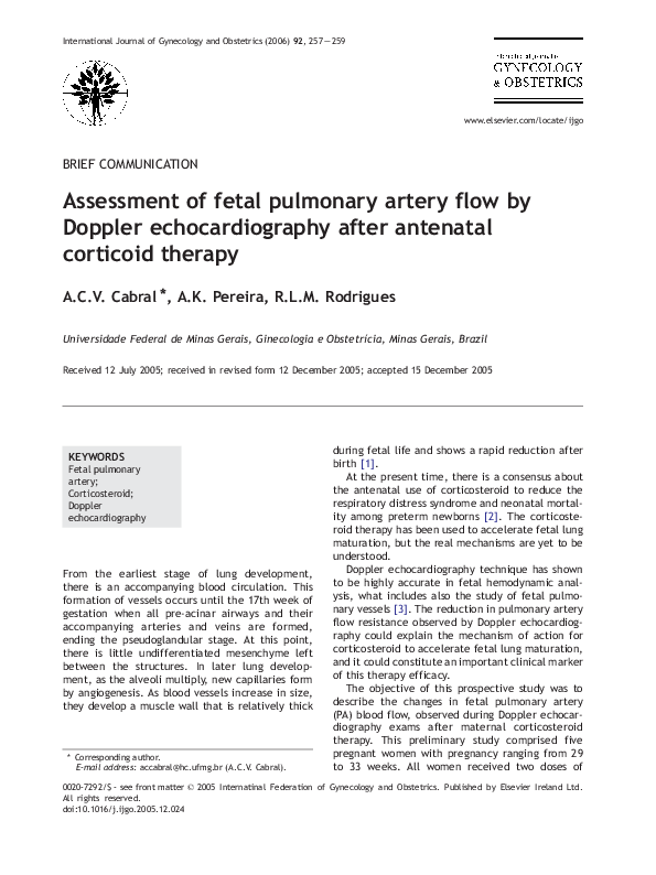(PDF) Assessment of fetal pulmonary artery flow by Doppler ...