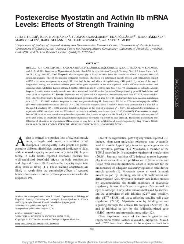 (PDF) Postexercise Myostatin and Activin IIb mRNA Levels