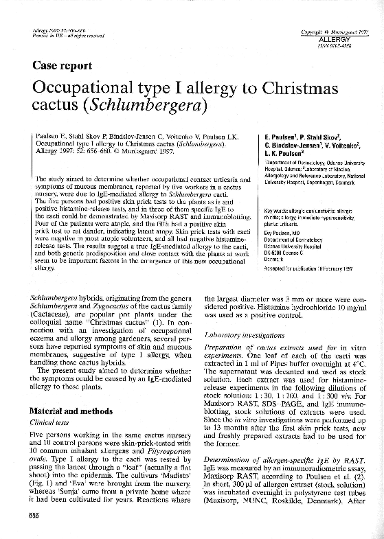 PDF) Occupational type I allergy to Christmas cactus (Schlumbergera)