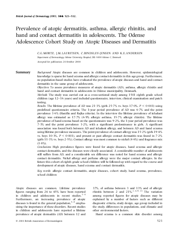 (PDF) Prevalence of atopic dermatitis, asthma, allergic rhinitis, and