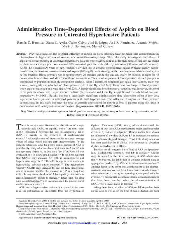 (PDF) Administration TimeDependent Effects of Aspirin on Blood