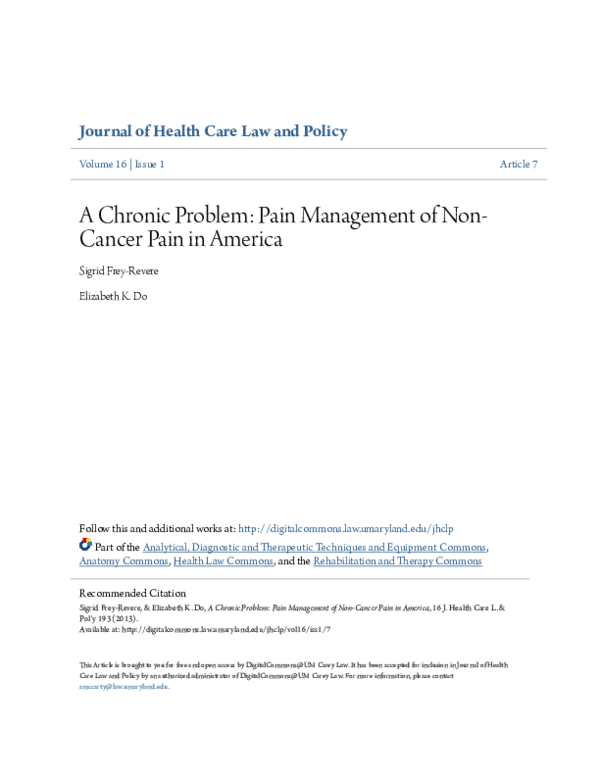 (PDF) A Chronic Problem: Pain Management of Non-Cancer Pain in America