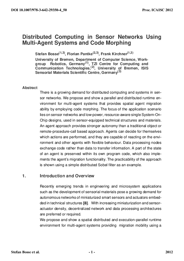 (PDF) Distributed Computing in Sensor Networks Using Multi-agent ...