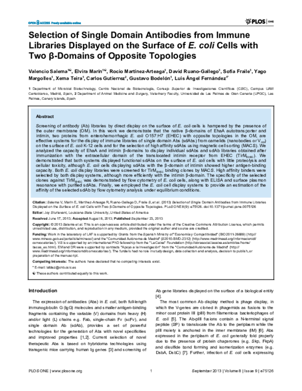 (PDF) Selection of Single Domain Antibodies from Immune Libraries ...