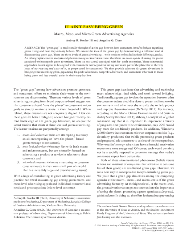 (PDF) It aint easy being green