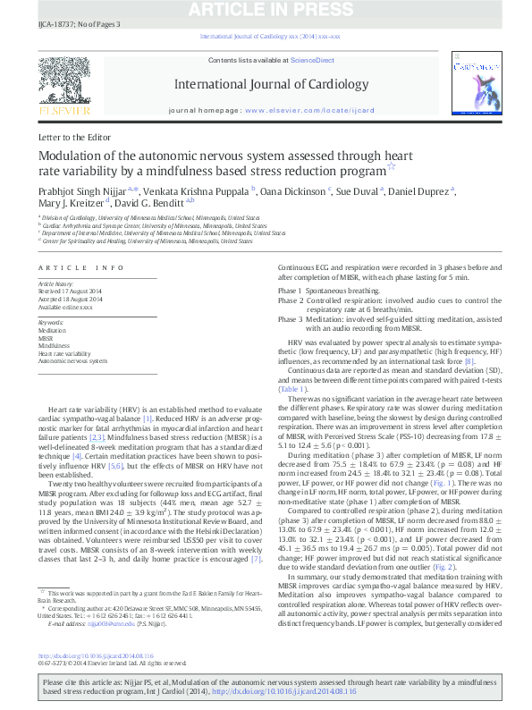 (PDF) Modulation of the autonomic nervous system assessed through heart ...