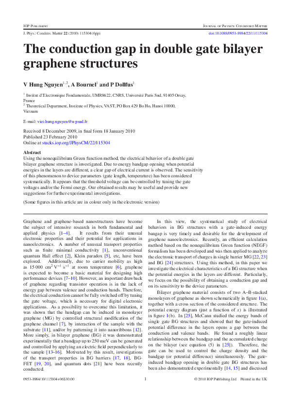 (PDF) The conduction gap in double gate bilayer graphene structures