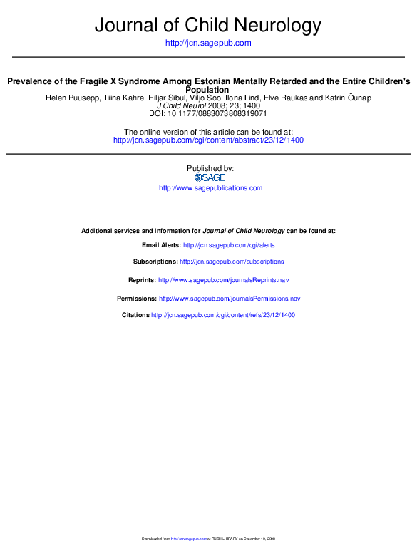 (PDF) Prevalence of the Fragile X Syndrome Among Estonian Mentally ...