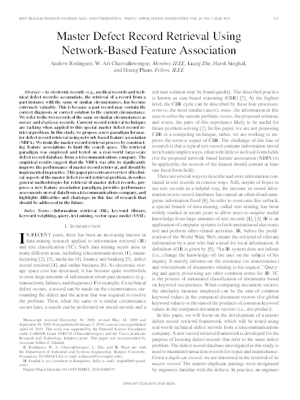 (PDF) Master Defect Record Retrieval Using Network-Based Feature ...