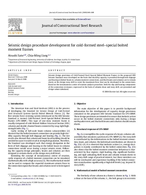 (PDF) Seismic design procedure development for cold-formed steel ...