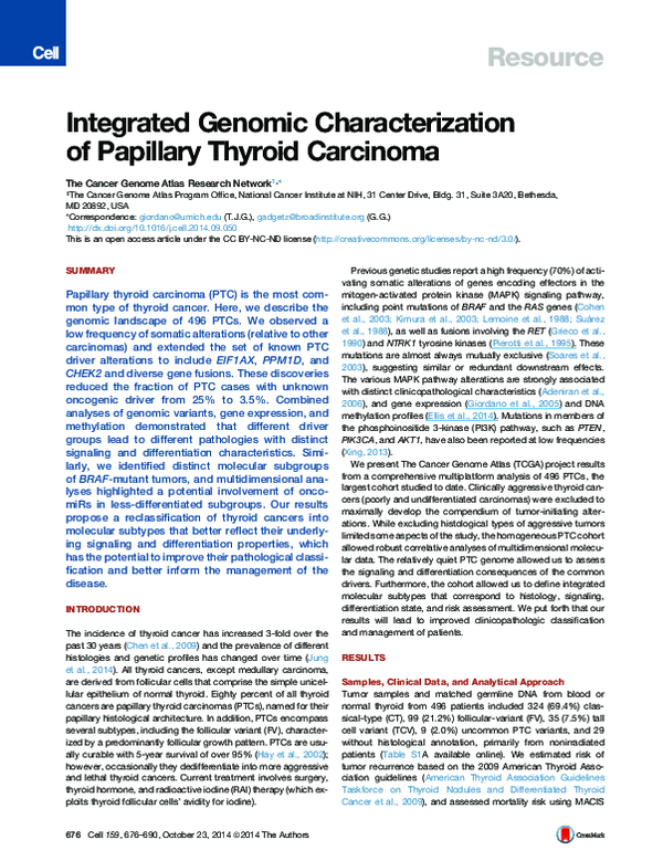 (PDF) Integrated Genomic Characterization of Papillary Thyroid Carcinoma