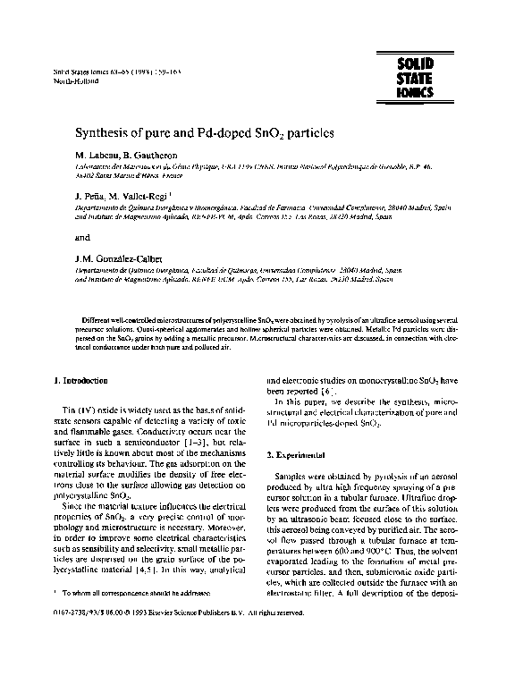 (PDF) Synthesis of pure and Pd-doped SnO2 particles