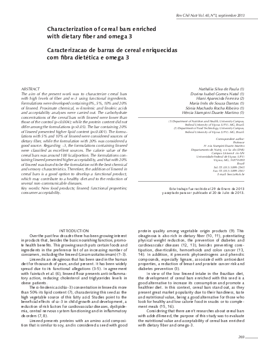 (PDF) Characterization of cereal bars enriched with dietary fiber and ...