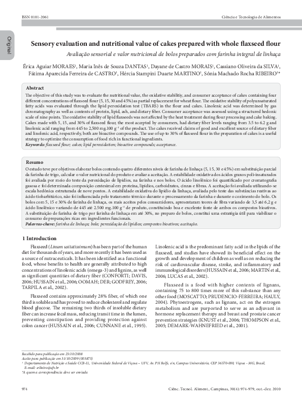 (PDF) Sensory evaluation and nutritional value of cakes prepared with ...