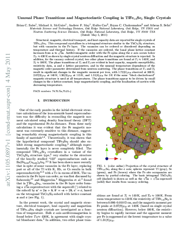 (PDF) Unusual phase transitions and magnetoelastic coupling in TlFe_{1. ...