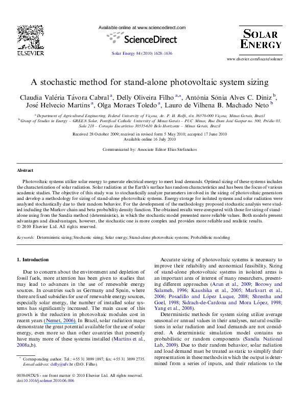 (PDF) A stochastic method for stand-alone photovoltaic system sizing