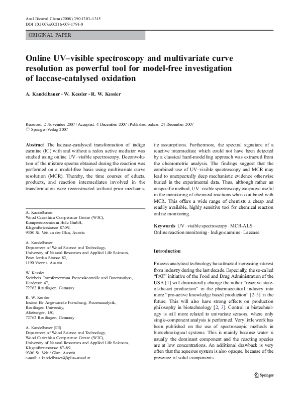(PDF) Online UV–visible spectroscopy and multivariate curve resolution ...