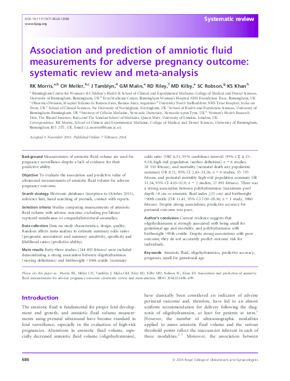 (PDF) Association and prediction of amniotic fluid measurements for ...