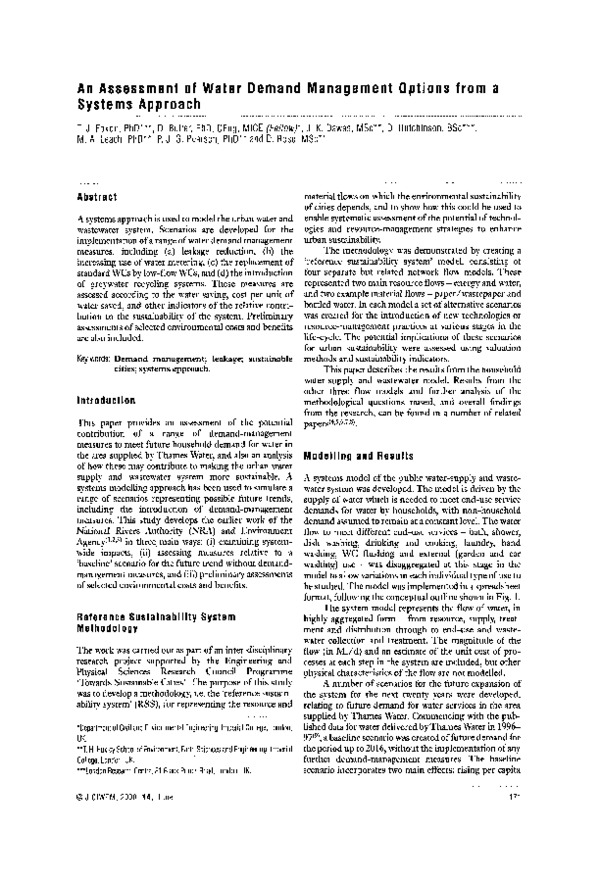(PDF) An Assessment of Water Demand Management Options from a Systems ...