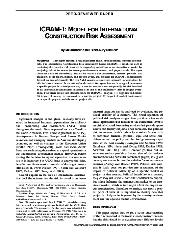 (PDF) ICRAM-1: Model for International Construction Risk Assessment