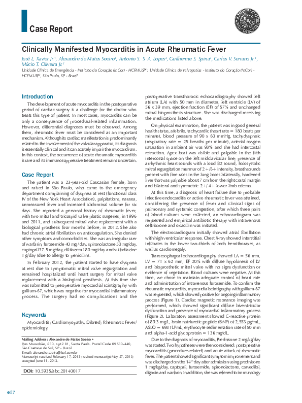 (PDF) Clinically manifested myocarditis in acute rheumatic fever
