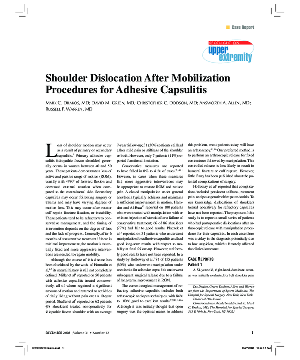 (PDF) Shoulder dislocation after mobilization procedures for adhesive