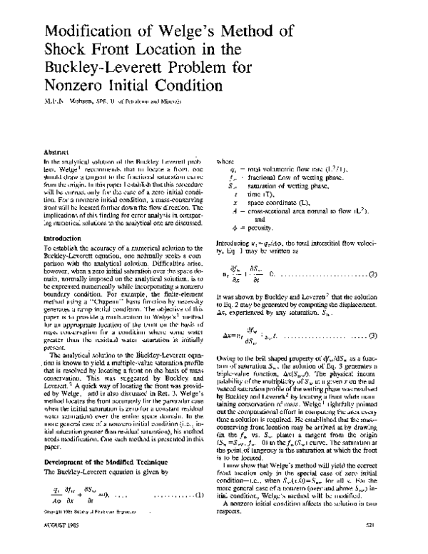 PDF) Modification of Welge's Method of Shock Front Location