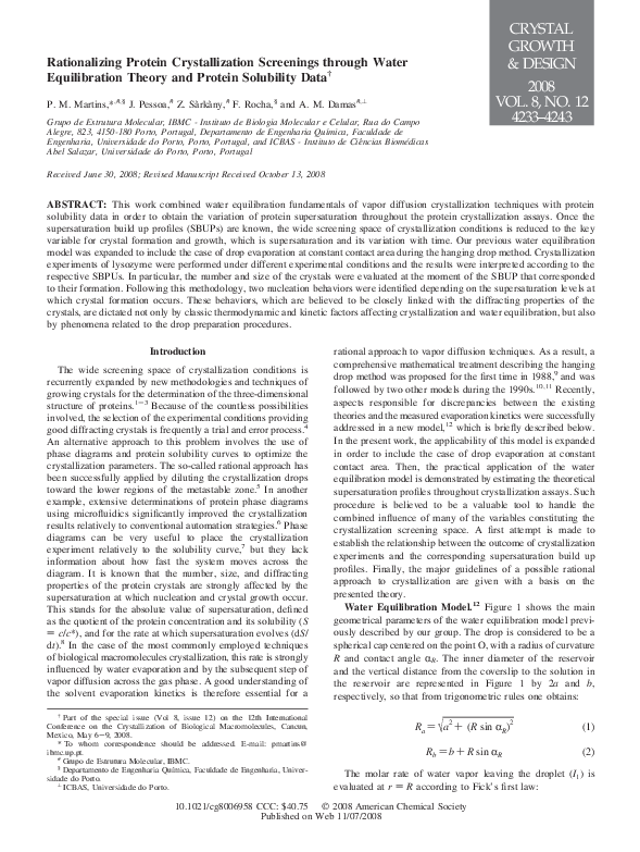 (PDF) Rationalizing Protein Crystallization Screenings through Water ...