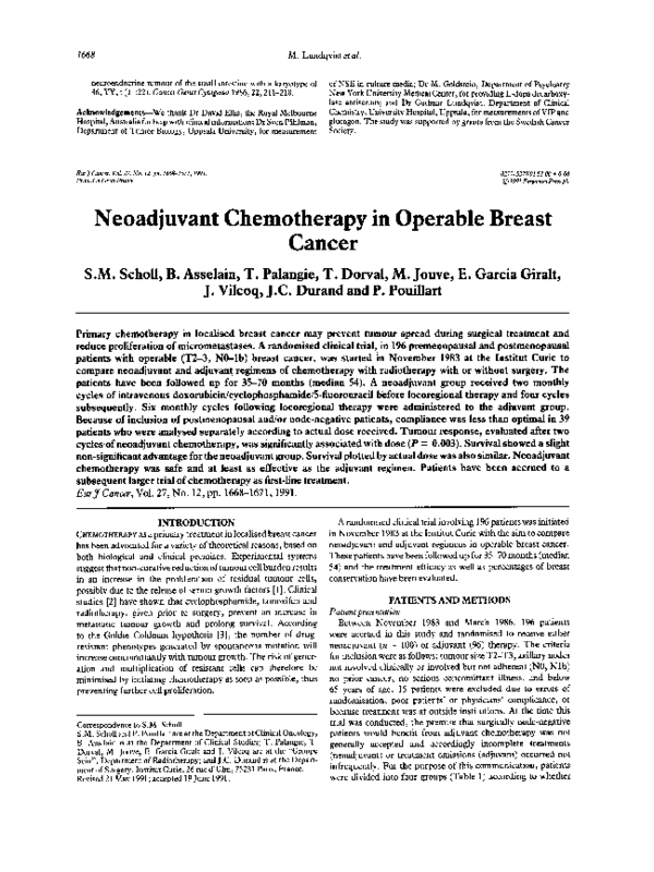 (PDF) Neoadjuvant chemotherapy in operable breast cancer