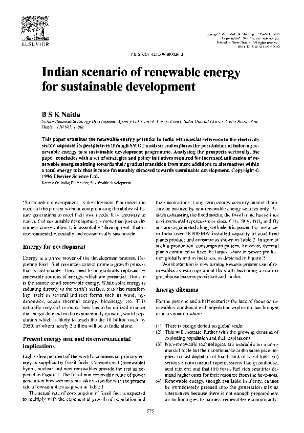 (PDF) Indian scenario of renewable energy for sustainable development
