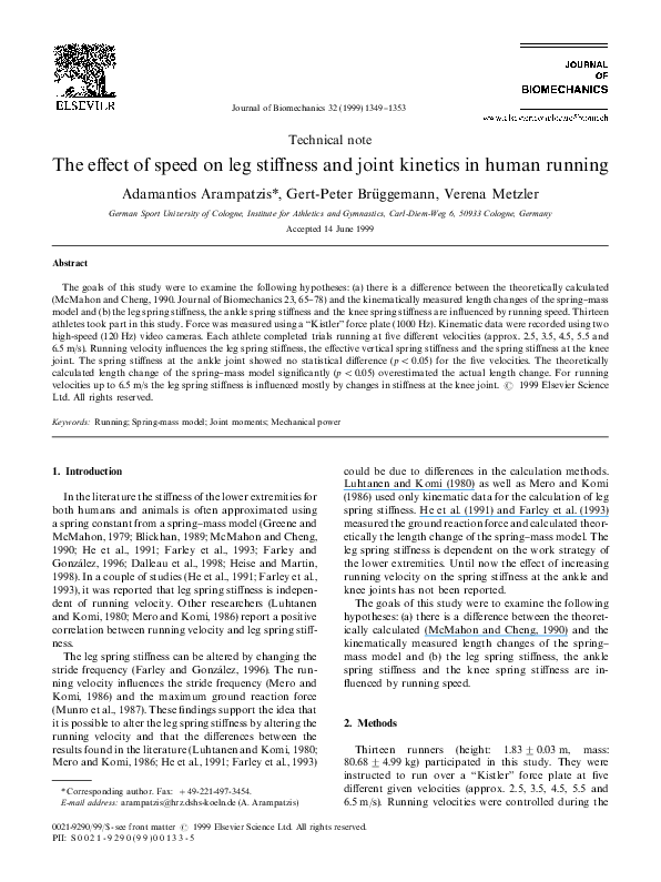 (PDF) The effect of speed on leg stiffness and joint kinetics in human ...