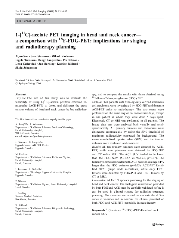 (PDF) 1-[11C]-acetate PET imaging in head and neck cancer—a comparison ...