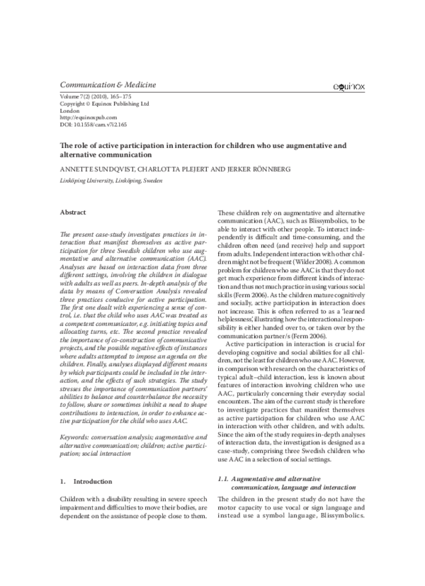 (PDF) The Role of Active Participation in Interaction for Children Who ...