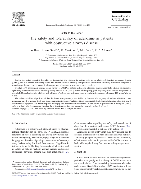 PDF) The safety and tolerability of adenosine in patients with