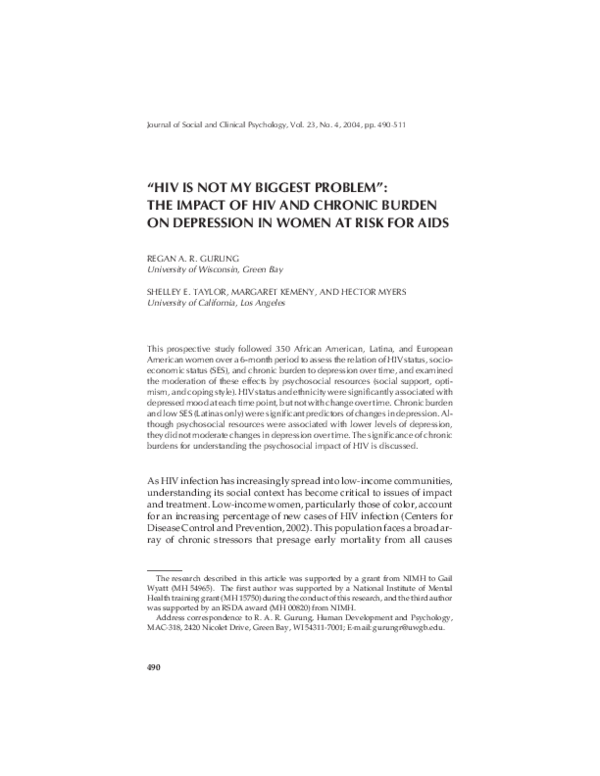 (PDF) “HIV Is not My Biggest Problem”: The Impact of HIV and Chronic ...
