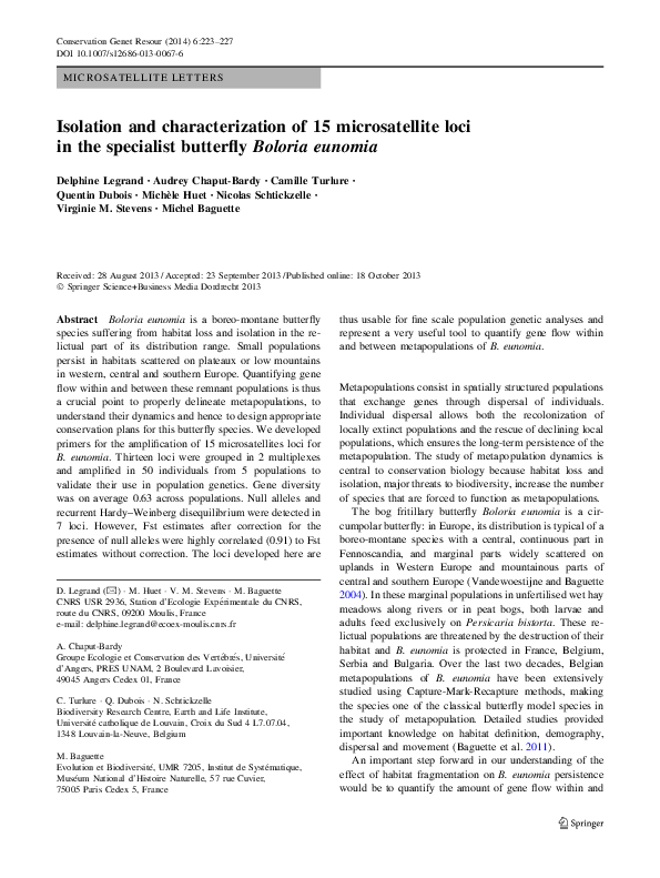 (PDF) Isolation and characterization of 15 microsatellite loci in the ...