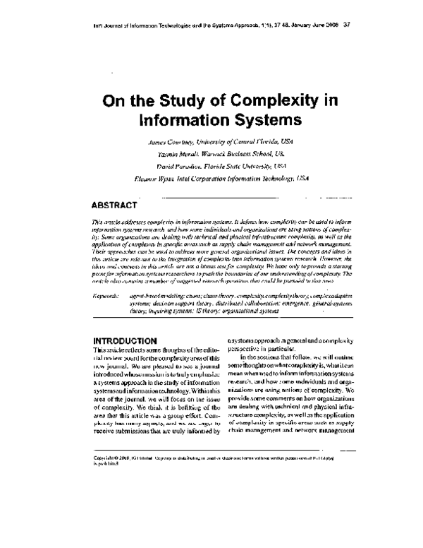 (PDF) On the Study of Complexity in Information Systems