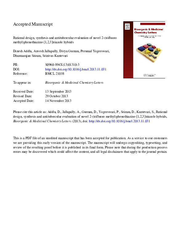 (PDF) Rational design, synthesis and antitubercular evaluation of novel ...