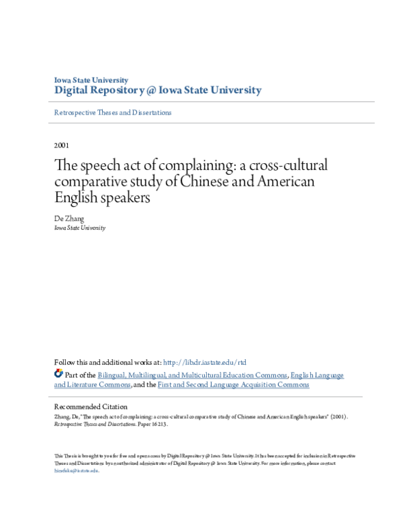 (PDF) The speech act of complaining a cross cultural comparative study