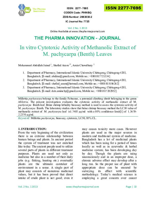 (PDF) In-vitro cytotoxic activity of methanolic extract of M ...