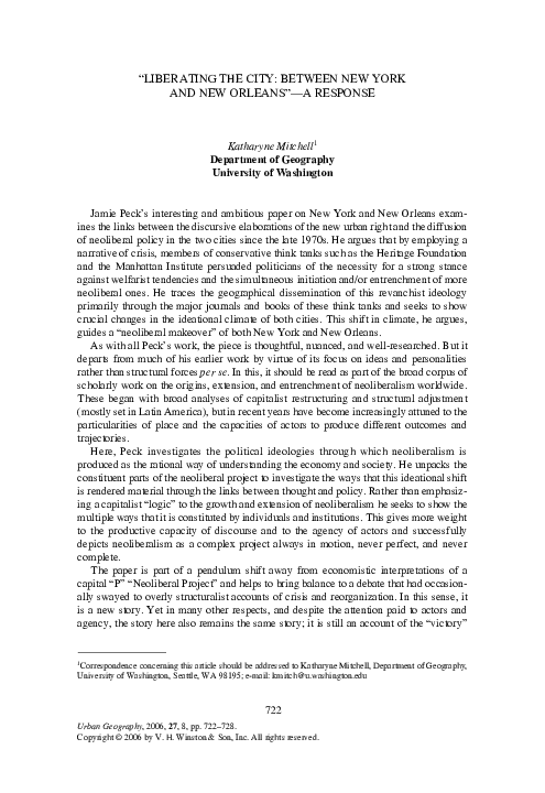 Liberating the City: Between New York and New Orleans