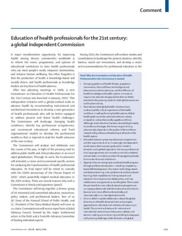 (PDF) Education of health professionals for the 21st century: a global ...